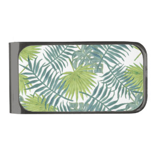 Palm Tree Fronds Painting Hawaiian Gunmetal Finish Money Clip
