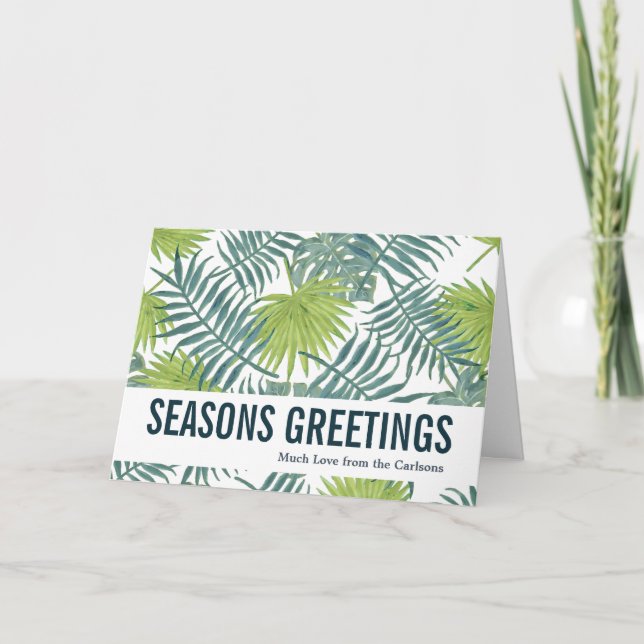 Palm Tree Fronds Painting Hawaiian Holiday Card (Front)