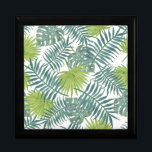 Palm Tree Fronds Painting Hawaiian Jewelry Box<br><div class="desc">Palm tree branches - Blue and Green Pattern - A classic palm tree palm frond illustration.

Greeting Cards are Completely customizable - change the greeting to happy holidays,  merry Christmas,  and then create your own greeting inside.</div>