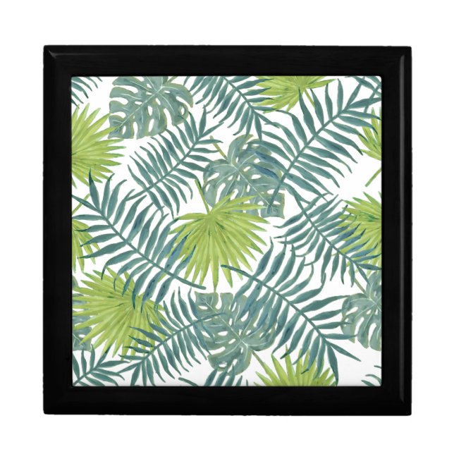 Palm Tree Fronds Painting Hawaiian Jewelry Box (Front)