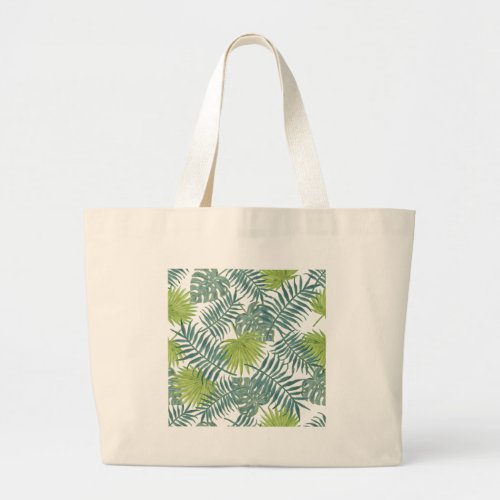 Palm Tree Fronds Painting Hawaiian Large Tote Bag