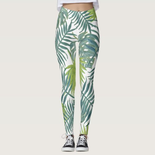 Palm Tree Fronds Painting Hawaiian Leggings