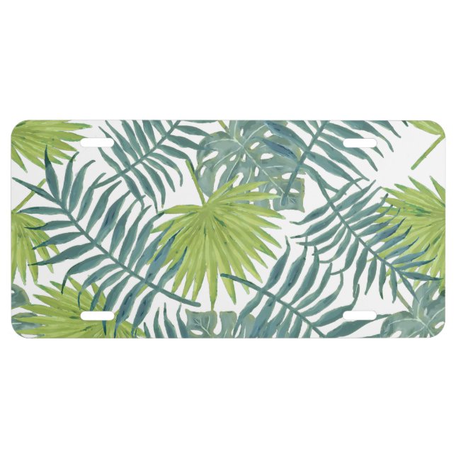 Palm Tree Fronds Painting Hawaiian License Plate (Front)