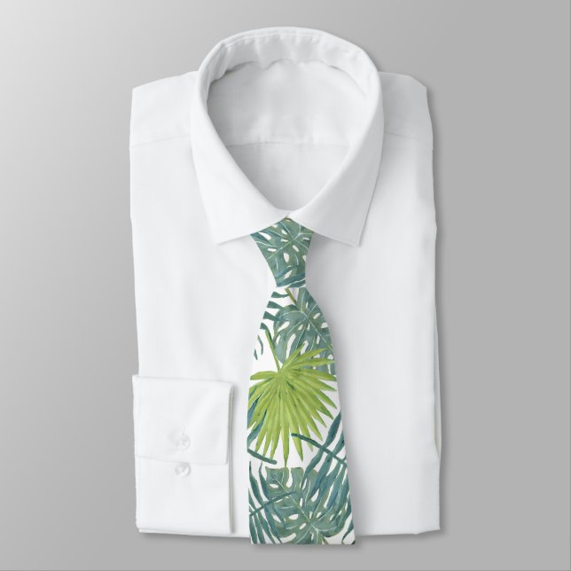 Palm Tree Fronds Painting Hawaiian Neck Tie (Tied)