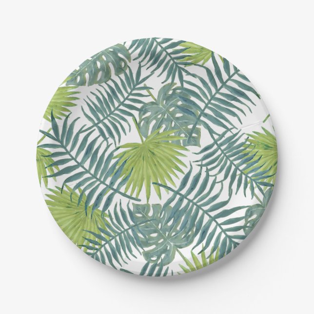 Palm Tree Fronds Painting Hawaiian Paper Plates (Front)