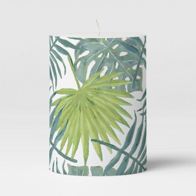 Palm Tree Fronds Painting Hawaiian Pillar Candle (Front)