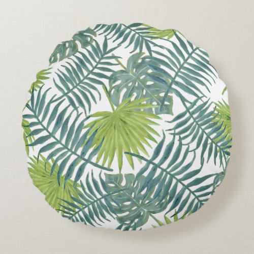 Palm Tree Fronds Painting Hawaiian Print Round Pillow