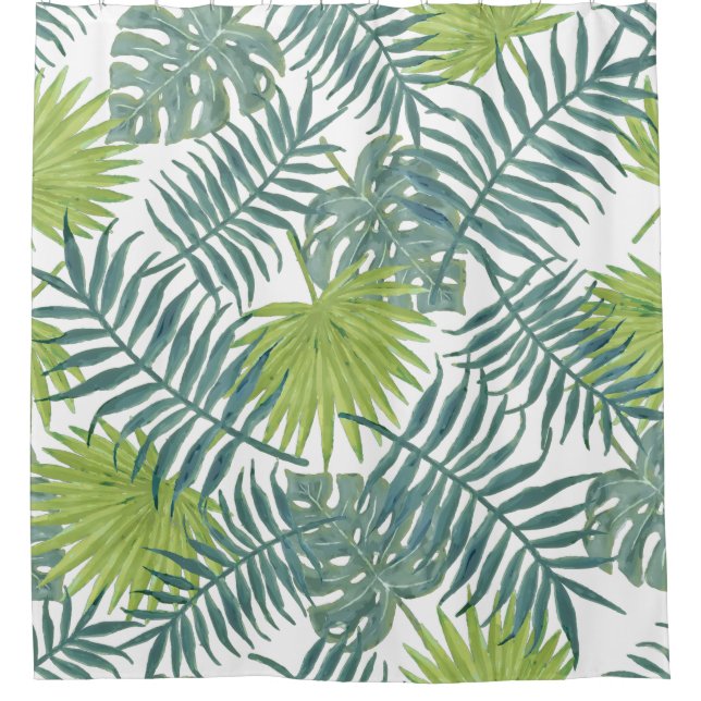 Palm Tree Fronds Painting Hawaiian Shower Curtain (Front)