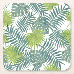 Palm Tree Fronds Painting Hawaiian Square Paper Coaster