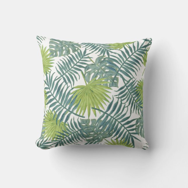 Palm Tree Fronds Painting Hawaiian Throw Pillow (Front)