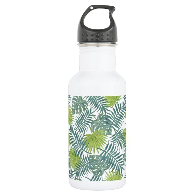 Palm Tree Fronds Painting Hawaiian Water Bottle (Front)