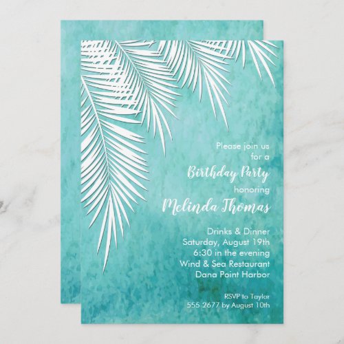 Palm Tree Fronds Tropical Birthday Invitations