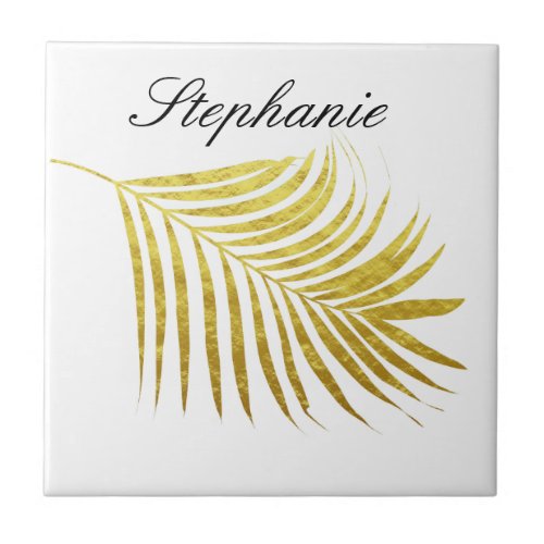 Palm Tree Gold Foil Leaves Name Unique Glittery Ceramic Tile