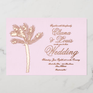 Palm Tree Gold Summer Pink Wedding Pressed  Foil Invitation