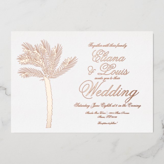 Palm Tree Gold Summer Wedding Pressed Foil Invitation (Front)