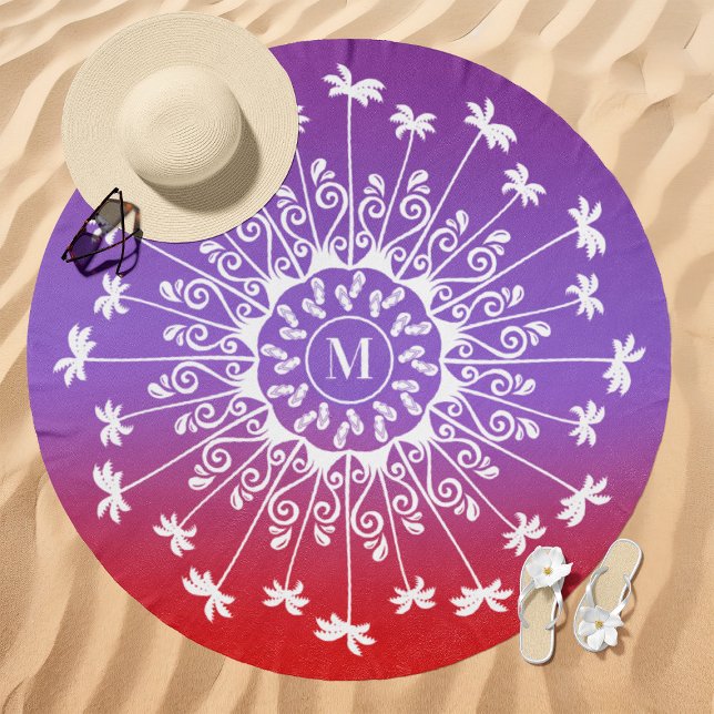 Palm Tree Gradient Mandala Monogram Purple and Red Beach Towel (Creator Uploaded)