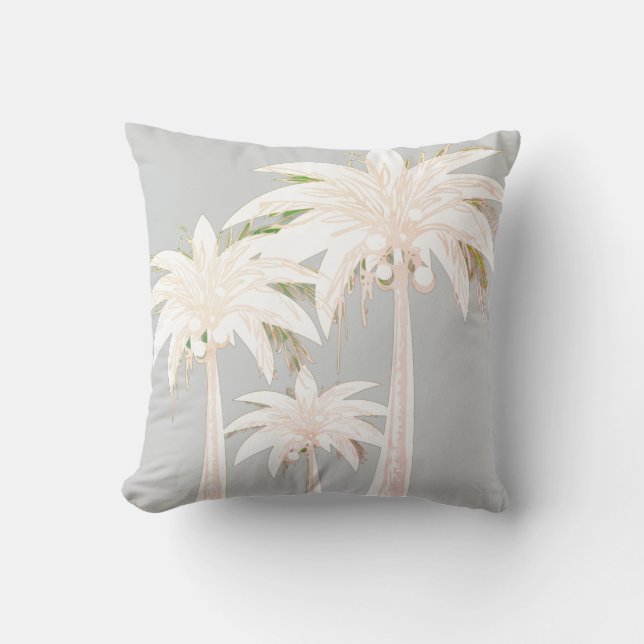 Palm Tree Gray Green White Modern Tropical Throw Pillow (Front)