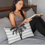 Palm Tree Gray Striped Tropical Exotic Designer Accent Pillow<br><div class="desc">A greyscale palm tree graphic rises up the front of a striped background. Tropical exotic summer home-decor pillow. Original design.</div>