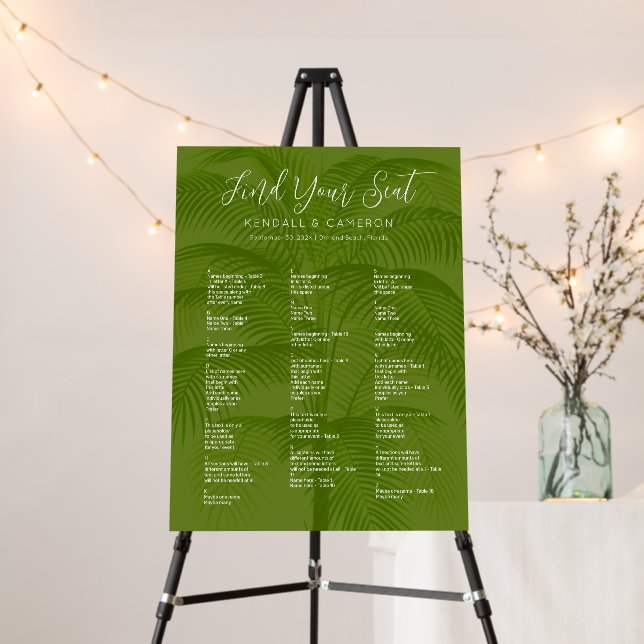 Palm Tree Green Alphabetical Seating Chart Foam Board (In Situ (Stand))