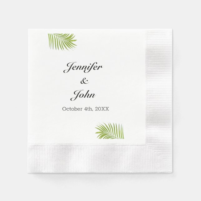 Palm Tree Green Foliage Watercolor Leaves Wedding Napkins (Front)