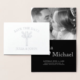 Palm Tree Hand-Drawn Letters Save the Date Foil Card