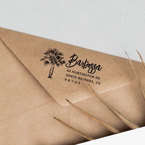 Palm Tree Handwriting Family Name Return Address Rubber Stamp