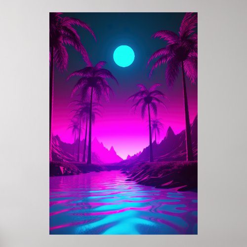Palm Tree Harmony Synthwave Dreamscape at Sunset Poster