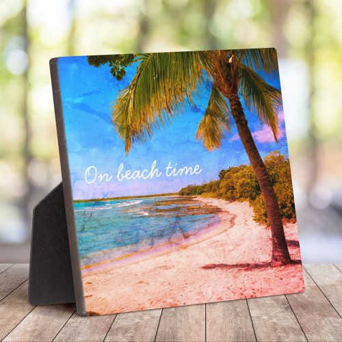 Palm Tree Hawaii Beach Vintage Photo On Beach Time Plaque