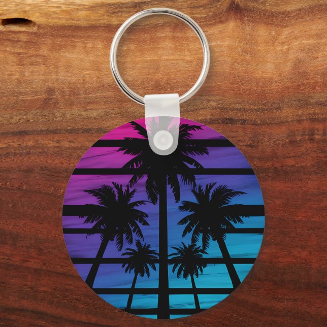 Palm Tree Hawaiian Beach Summer Vacation Keychain (Front)