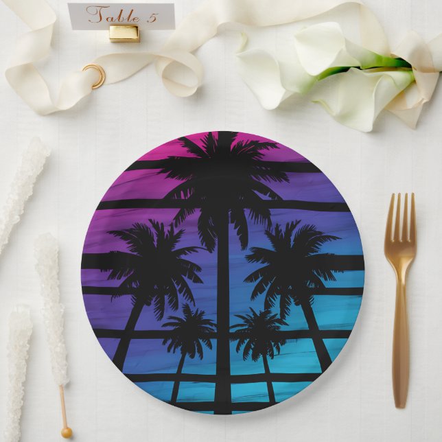 Palm Tree Hawaiian Beach Summer Vacation Paper Plates (Wedding)