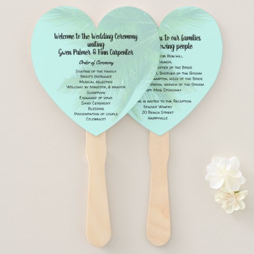 Palm Tree Heart_Shaped Wedding Fan Program