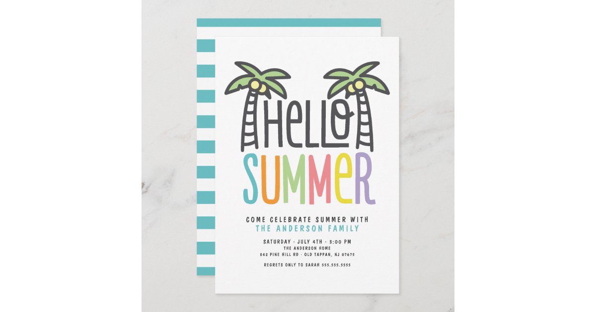 Palm Tree Hello Summer Invitation | Zazzle