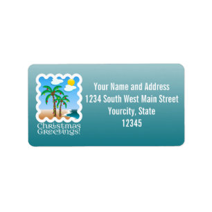 Palm Tree Holiday Lights Beach Christmas Label