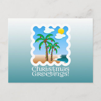 Palm Tree Holiday Lights Beach Christmas Postcard