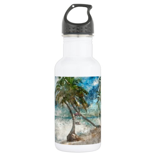 Palm Tree in Ambergris Caye Belize Stainless Steel Water Bottle