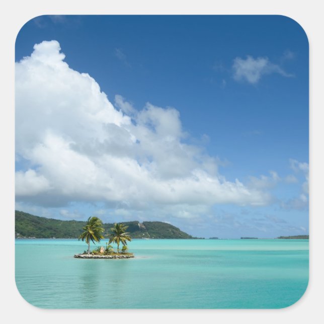 Palm tree in Bora Bora lagoon square sticker (Front)