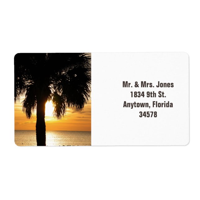 Palm tree in Florida sunset address label. Label (Front)