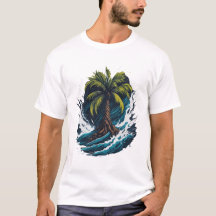 Palm tree in painting style with sea wave
