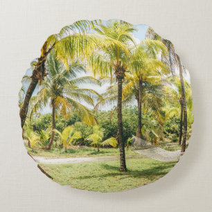 Palm tree in the morning round pillow