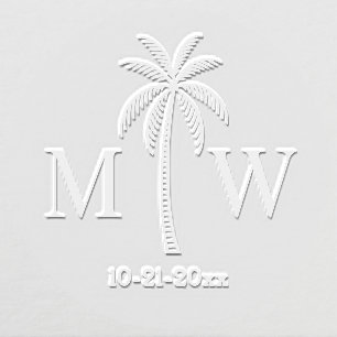 Palm Tree Initial Couple Wedding Monogram Date #5 Embosser