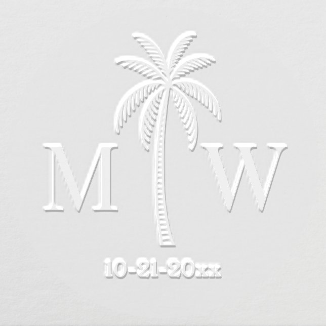 Palm Tree Initial Couple Wedding Monogram Date #5 Embosser (Design)