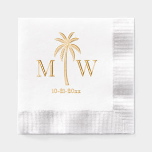Palm Tree Initial Couple Wedding Monogram Date #5 Foil Napkins