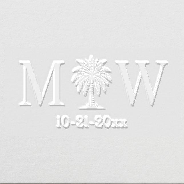 Palm Tree Initial Couple Wedding Monogram Date #6 Embosser (Design)