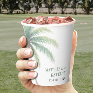 Palm Tree Island Destination Green Wedding Paper Cups