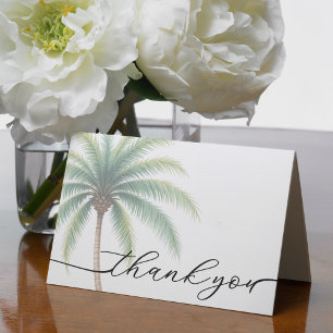 Palm Tree Island Destination Wedding Green Letterpress Thank You Card