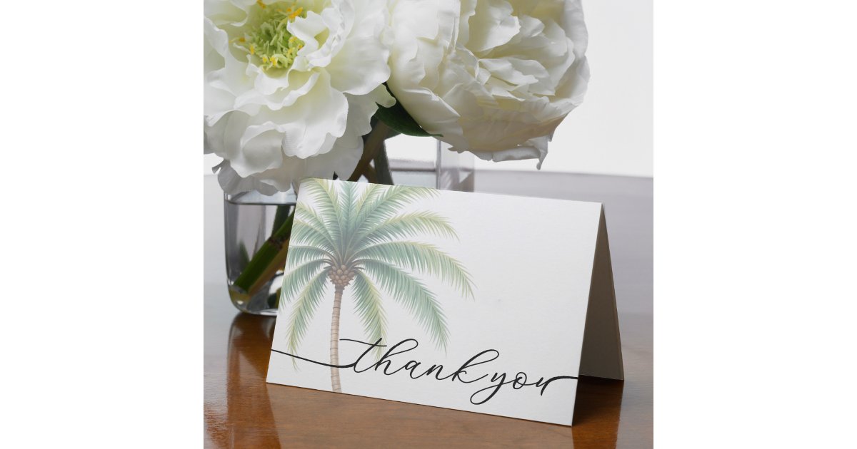Palm Tree Island Destination Wedding Green Thank You Card | Zazzle