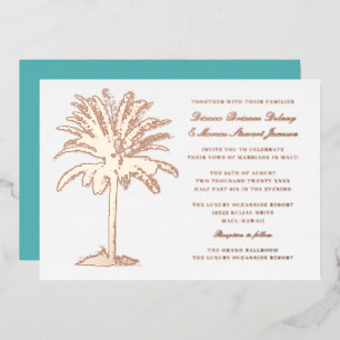Palm Tree Island Destination Wedding Rose Gold Foil Invitation