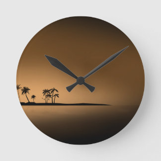 Palm-tree-island-sunset1432 GOLDEN PALM ISLAND SUN Round Clock
