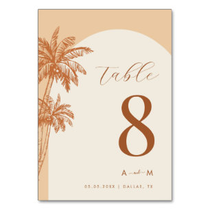 Palm Tree Ivory Classic Monogram Beach Wedding  Table Number