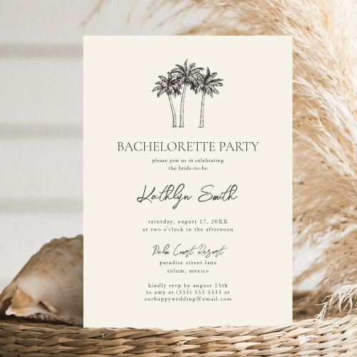 Palm Tree Ivory Minimalist Bachelorette Party Invitation